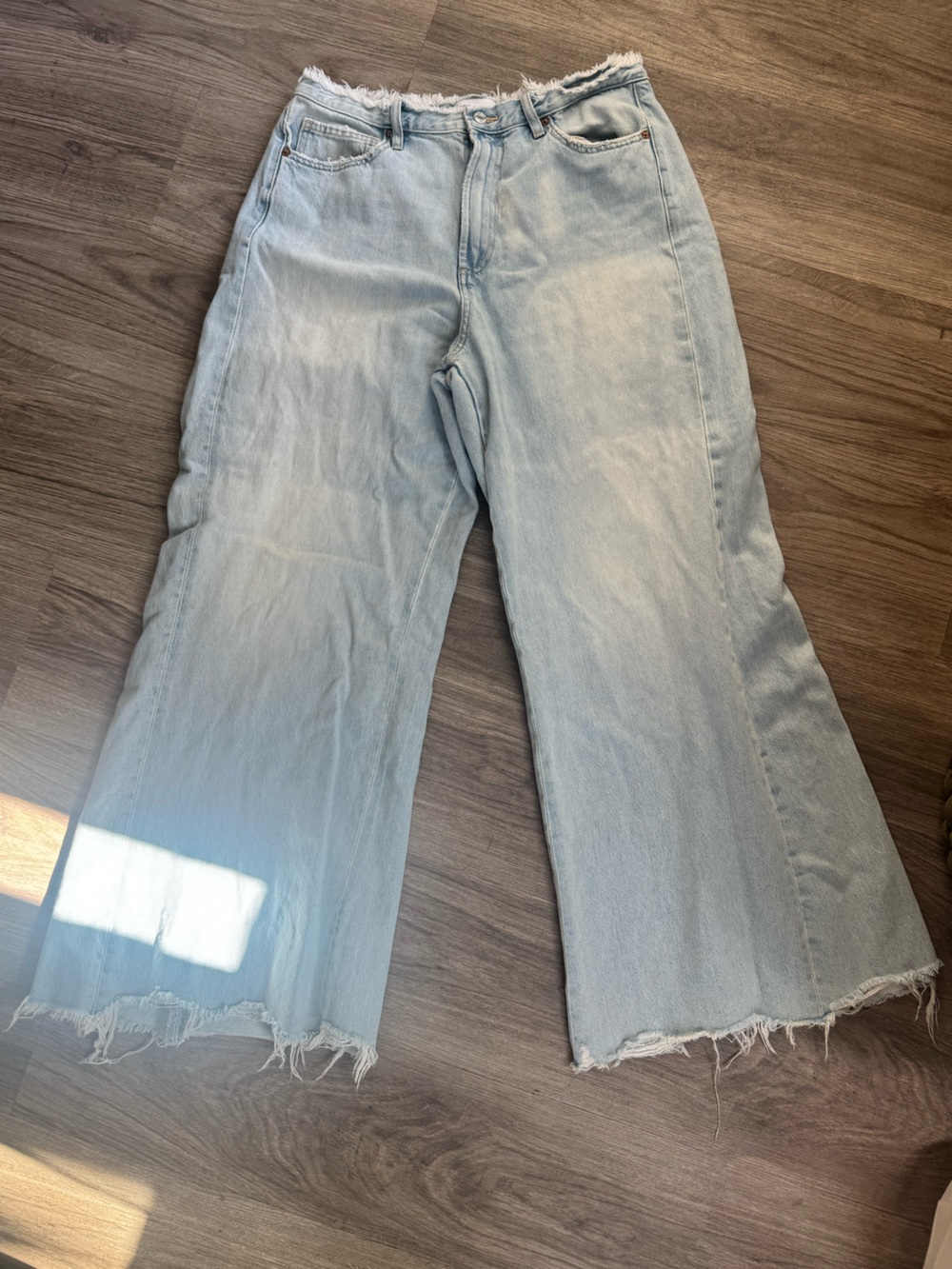 Zara mid ride frayed waistband wide leg jeans